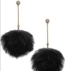 Betsey Johnson Faux Fur Pom Pom Earrings- Black